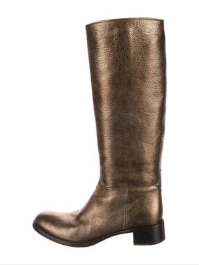 Metallic Gold Leather Riding Boots